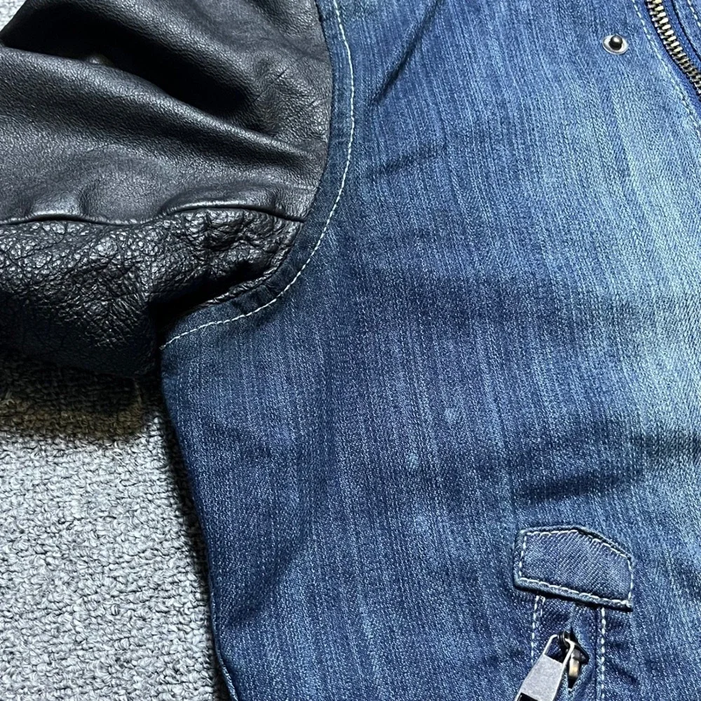 Protocol Motorcycle Jacket XL Blue Denim Black Leather Parish Nation Moto Biker‎